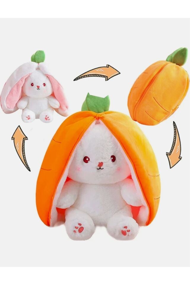 fermuarlı havuç tavşan peluş oyuncak 30-35cm tüylü tavşan hediyelik yumoş arkadaş