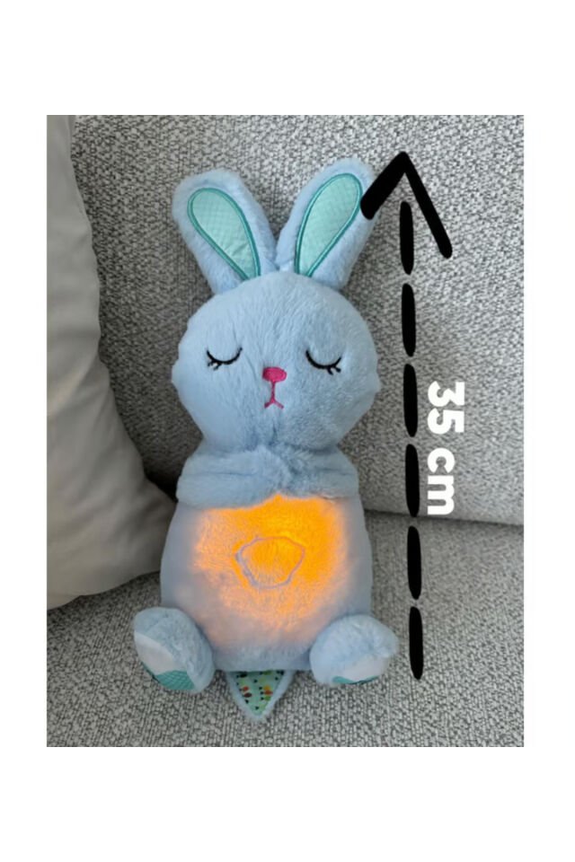 mavi tavşan nefes alan peluş oyuncak müzikli uyku arkadaşı peluş oyuncak 35cm