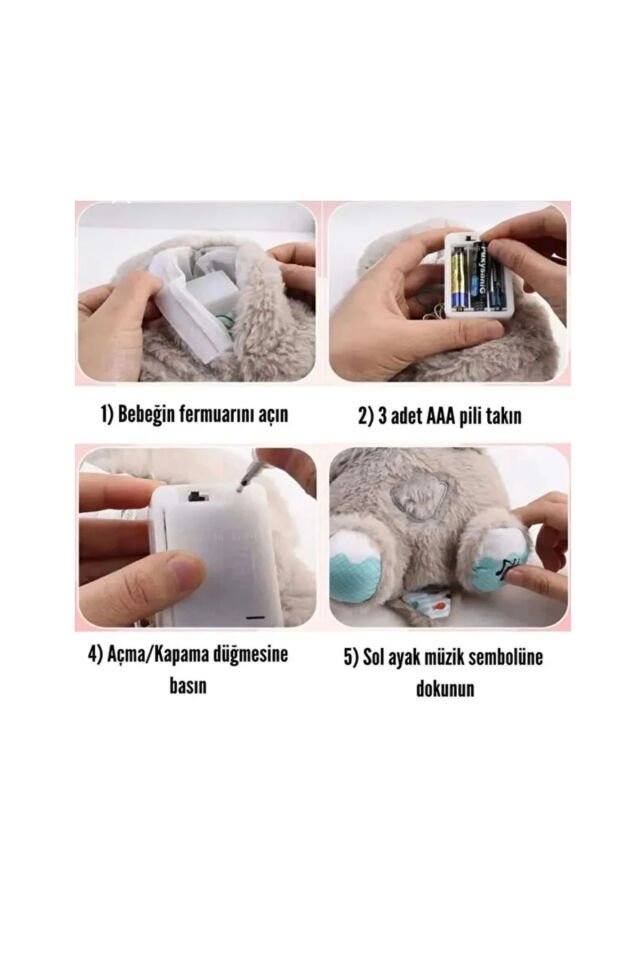 pembe tavşan nefes alan peluş oyuncak müzikli uyku arkadaşı peluş oyuncak 35cm