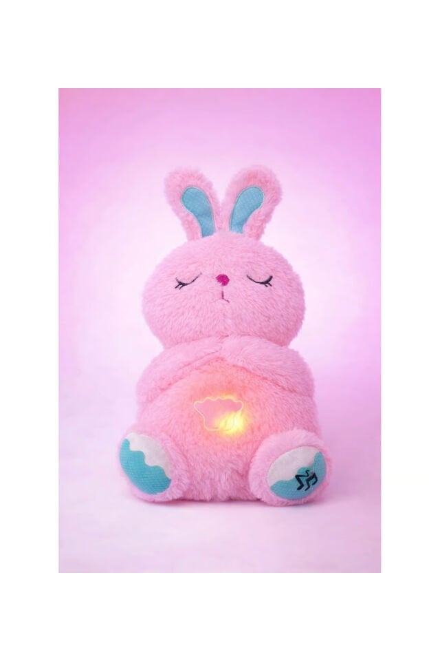 pembe tavşan nefes alan peluş oyuncak müzikli uyku arkadaşı peluş oyuncak 35cm
