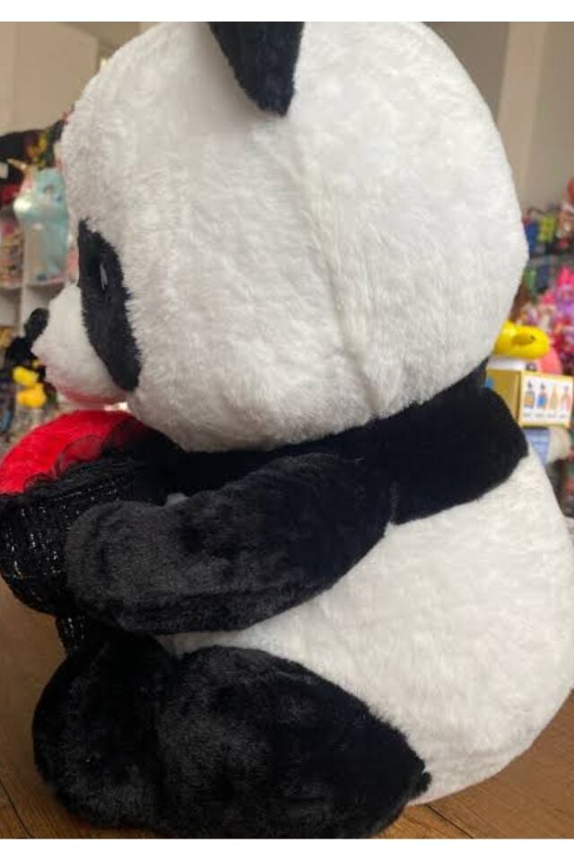 panda peluş oyuncak elinde gül buketi 50cm büyük boy tatlı peluş