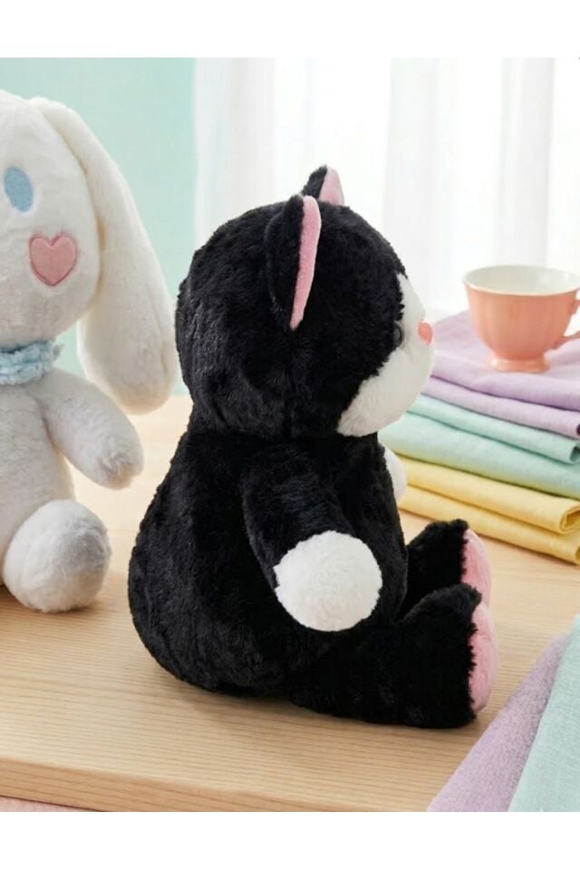 siyah kedi peluş oyuncak 45cm tüylü yumuşak kumaş uyku arkadaşı peluş bebek