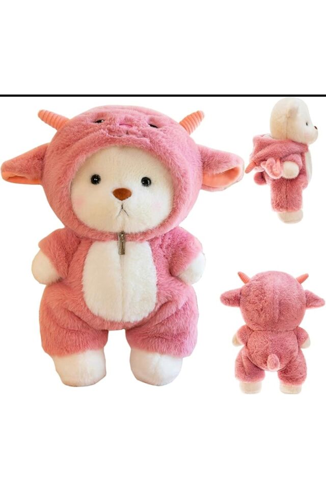 pembe dino puffy hug ayıcık peluş oyuncak kıyafetli 30cm puffyhug peluş ayıcık kıyafetli teddy