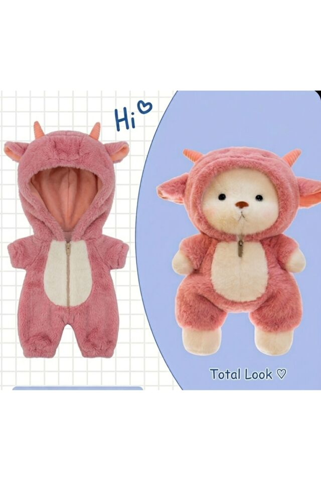 pembe dino puffy hug ayıcık peluş oyuncak kıyafetli 30cm puffyhug peluş ayıcık kıyafetli teddy