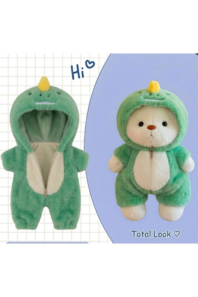 yeşil dinozor puffy hug ayıcık peluş oyuncak kıyafetli 30cm puffyhug peluş ayıcık kıyafetli teddy