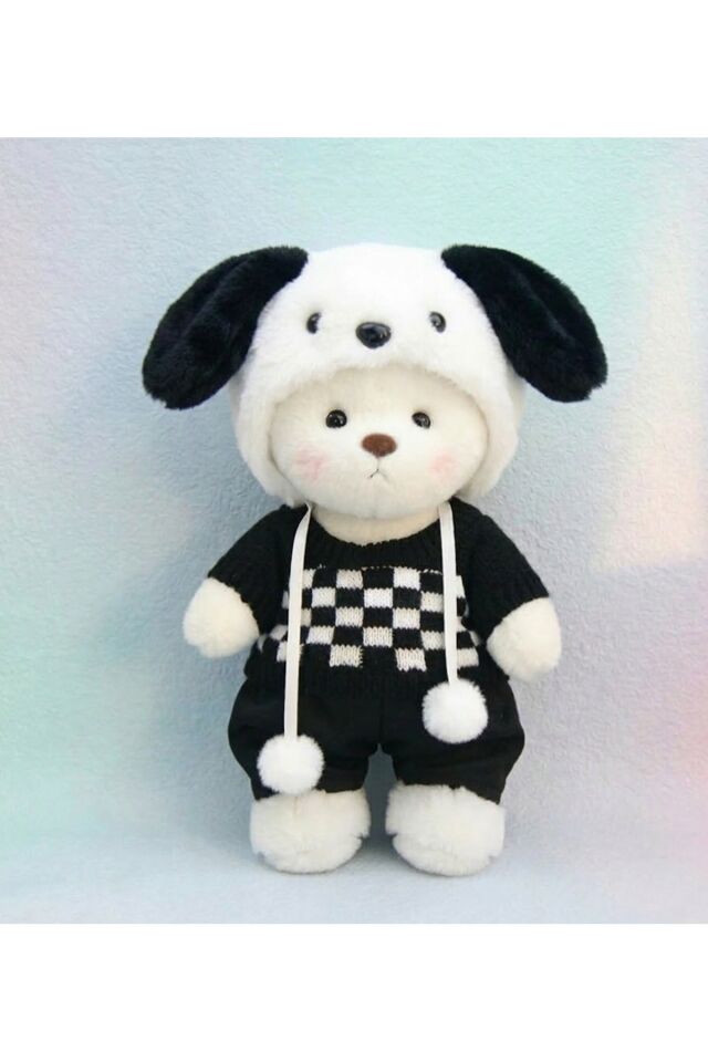 siyah beyaz puffy hug ayıcık peluş oyuncak kıyafetli 30cm puffyhug peluş ayıcık kıyafetli teddy