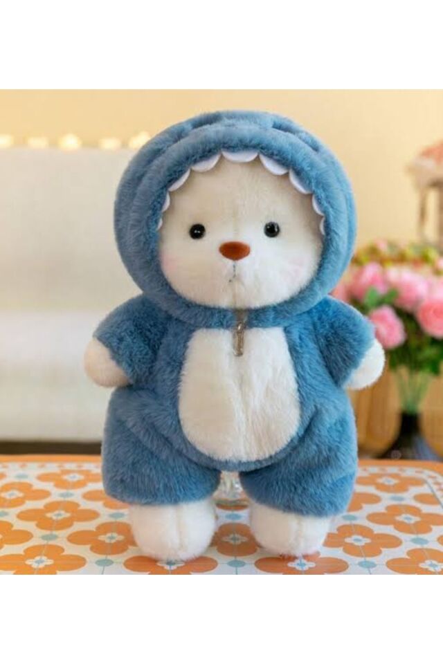mavi tulumlu puffy hug ayıcık peluş oyuncak kıyafetli 30cm puffy peluş ayıcık kıyafetli teddy stitch