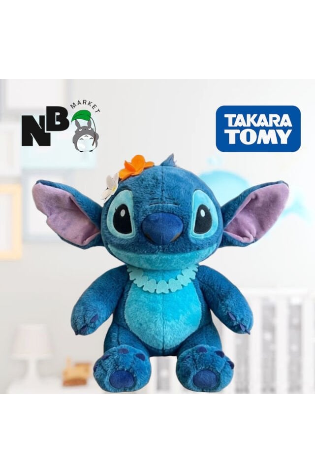 kolyeli mavi Stitch peluş oyuncak 50cm stich oyuncak peluş yumuş ayıcık