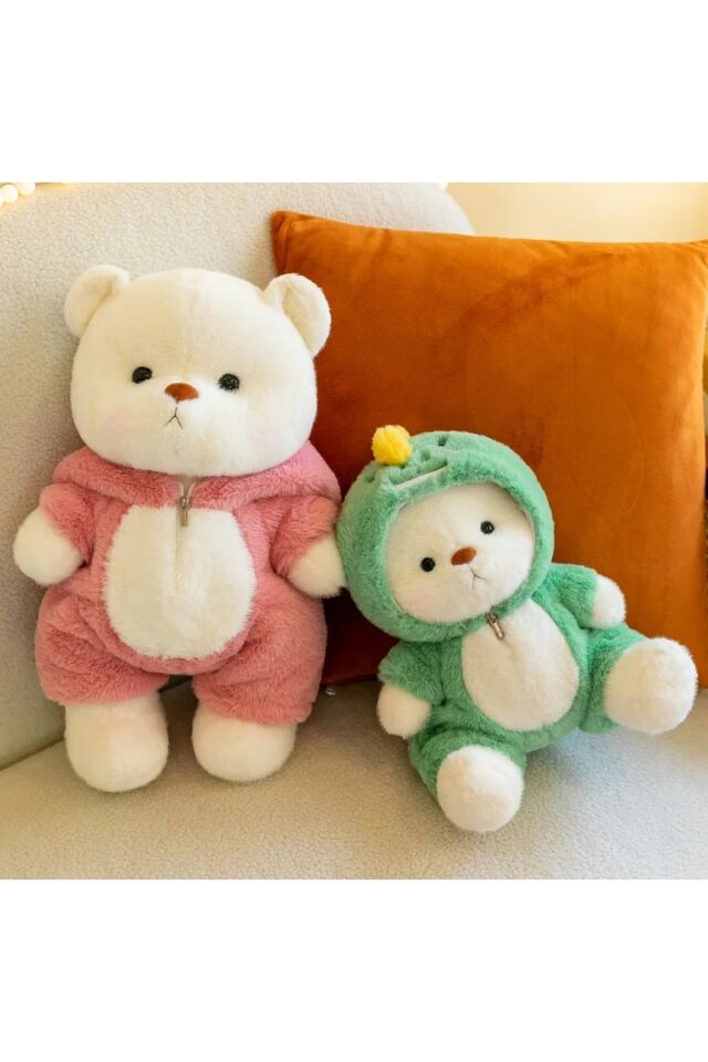 Teddy yesil dinozor kostümlü ayıcık peluş oyuncak kıyafeti çıkarılır hareketli ayaklı 40cm peluş ayı