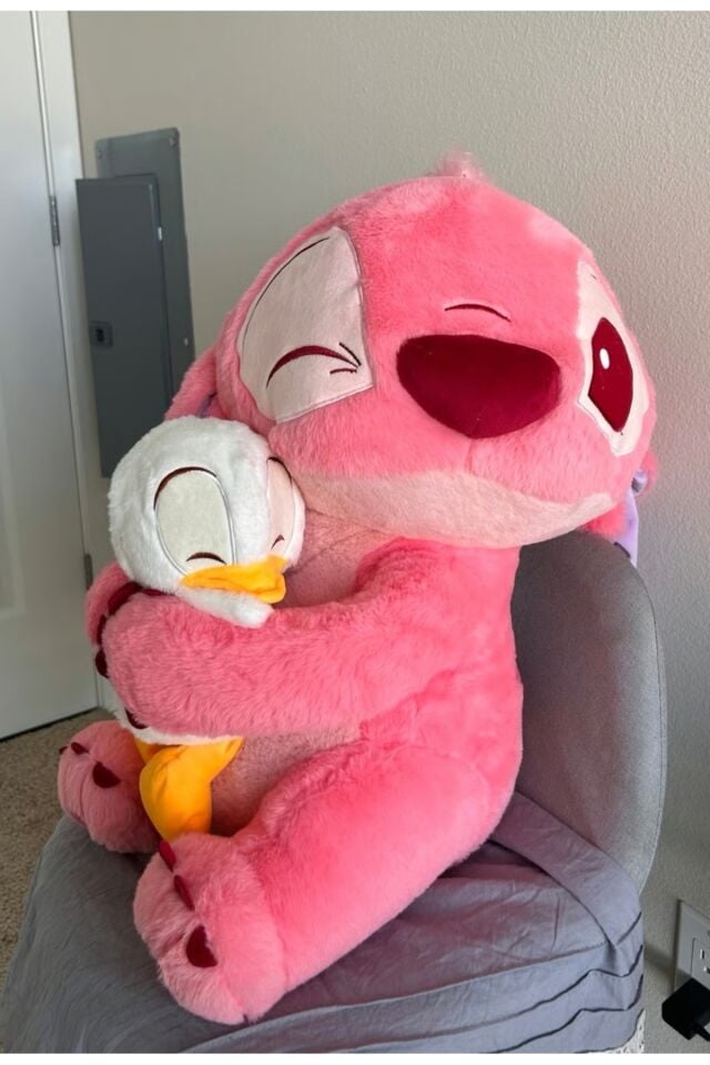 Ördek Stitch peluş oyuncak pembe renk lilo peluş ördek arkadaş ile 30cm tüylü angel peluş
