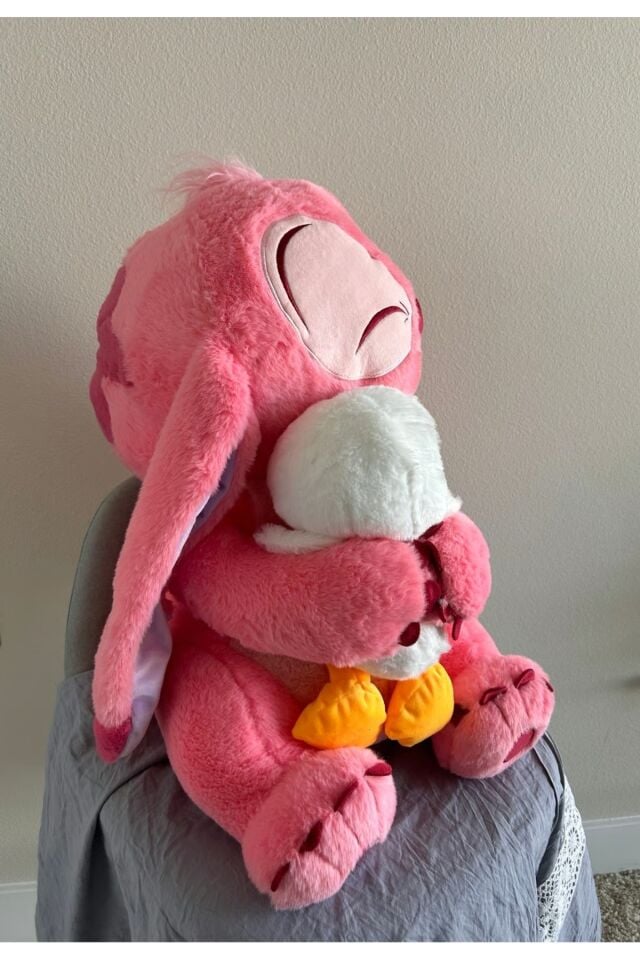 Ördek Stitch peluş oyuncak pembe renk lilo peluş ördek arkadaş ile 30cm tüylü angel peluş