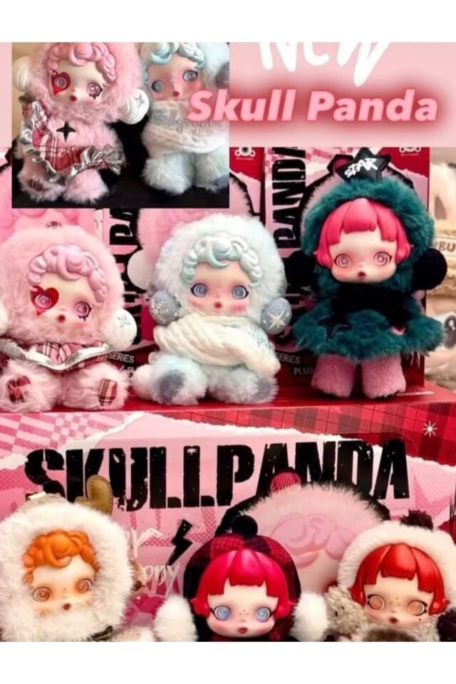 Skull panda kırmızı kutu sürpriz bebek anahtarlık çanta süsü charm skullpanda peluş anahtarlık