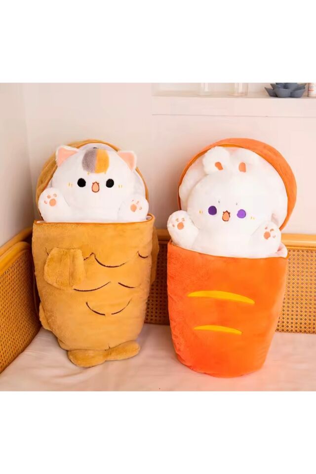 Havuç içinde kedi peluş oyuncak çantalı kedi peluş 30cm uyku arkadaşı