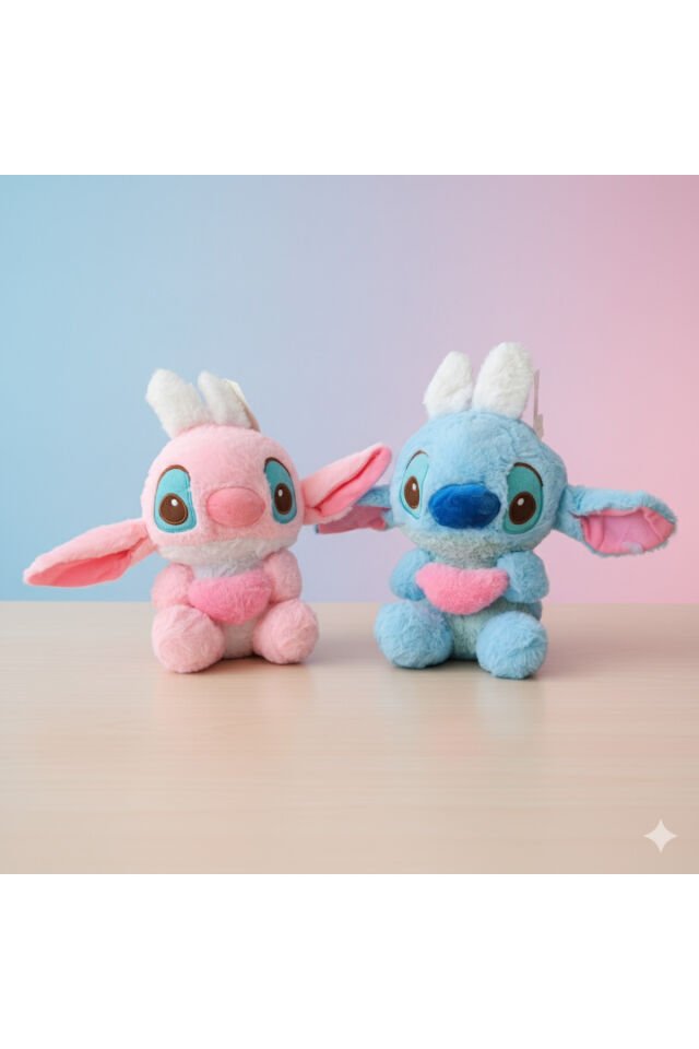 Stitch peluş oyuncak tavşan stic kulaklı peluş oyuncak mavi renk 25cm