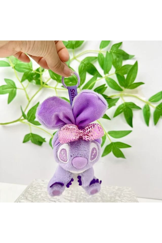 mor stitch peluş oyuncak 15cm uzun kulaklı stich anahtarlık çanta charm aksesuar stik
