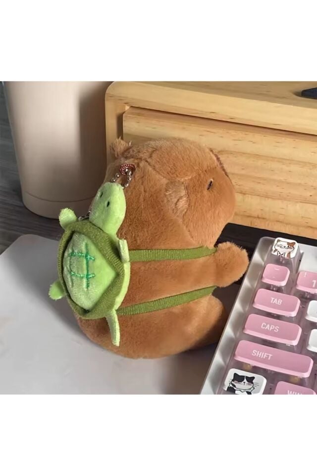 Kapibara peluş oyuncak çanta süsü charm yeşil sulfat capybara 12cm