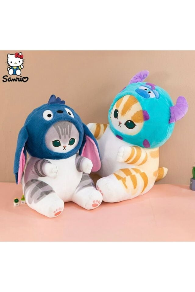 Stitch mofusand kedi stich başlıklı kedi peluş oyuncak 40cm büyük boy