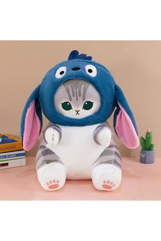 Stitch mofusand kedi stich başlıklı kedi peluş oyuncak 40cm büyük boy