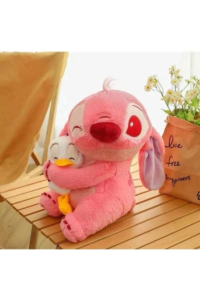 Stitch lilo peluş oyuncak ördekli pembe renk angel peluş oyuncak stich