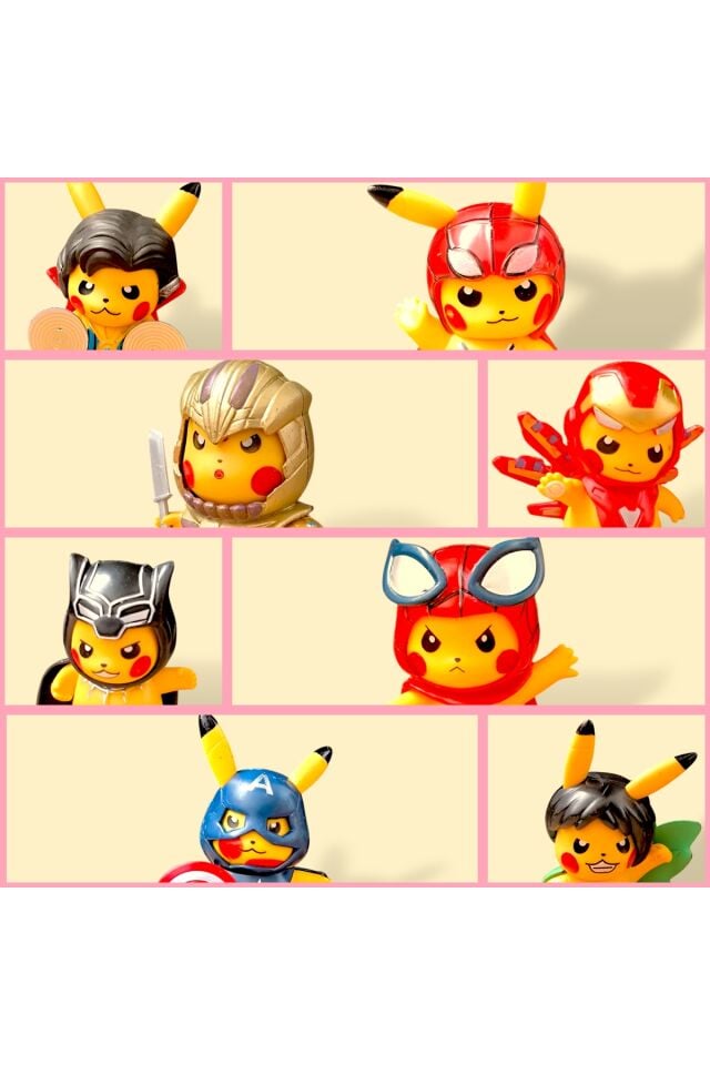 Pikachu Figür Süper Kahramanlar Örümdek Adam 10cm Pokemon Figür Ironman