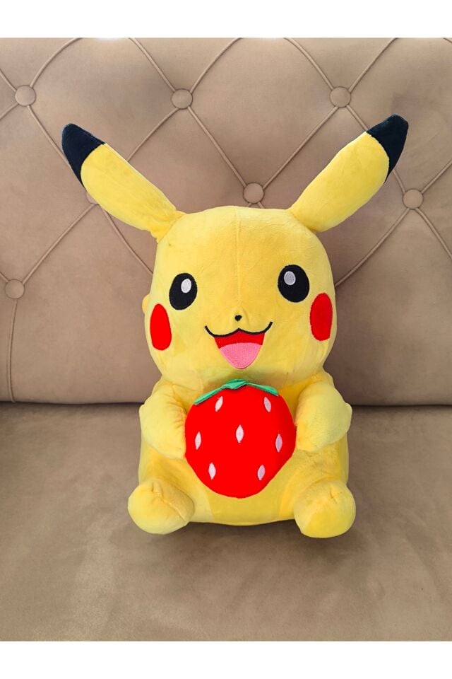 Pokemon Pikachu peluş oyuncak 40cm çilek tutan Pikachu büyük boy