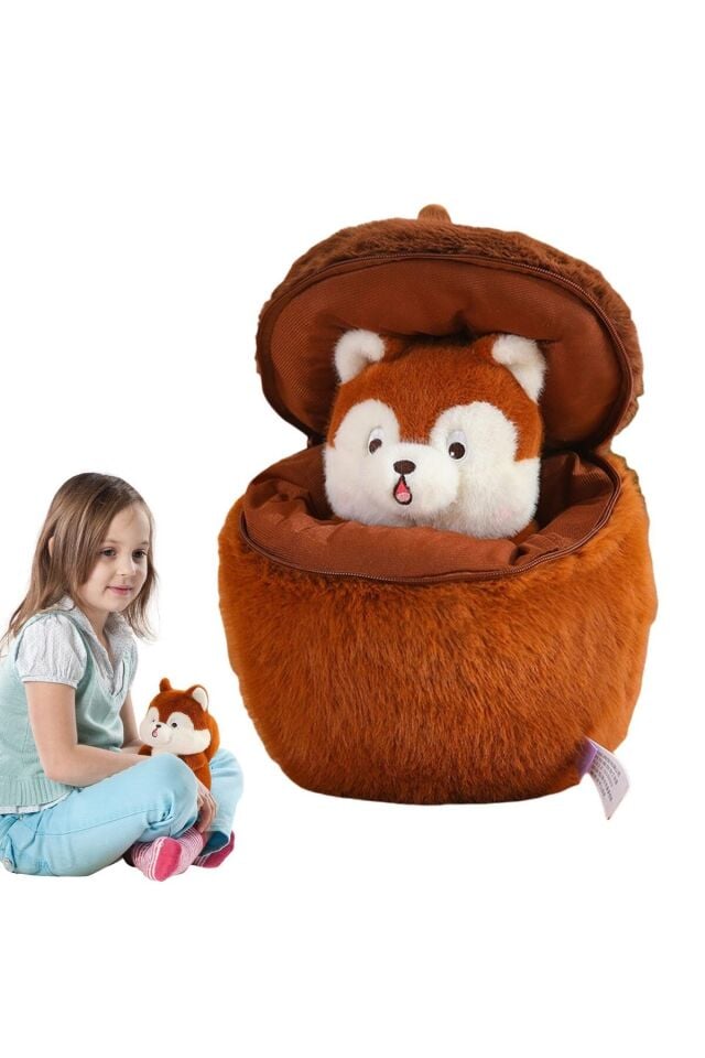 Fındık içinde sincap peluş oyuncak büyük boy uyku arkadaşı yastık peluş fermuarlı özel seri