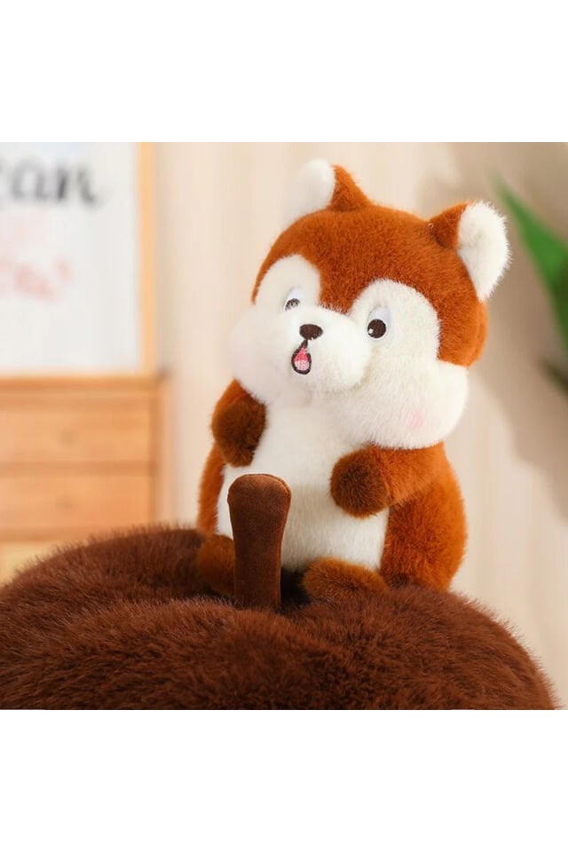 Fındık içinde sincap peluş oyuncak büyük boy uyku arkadaşı yastık peluş fermuarlı özel seri