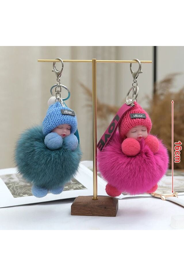 Miniş Tüylü Anahtarlık Bebek 10cm Tüylü Pofuduk Hardal